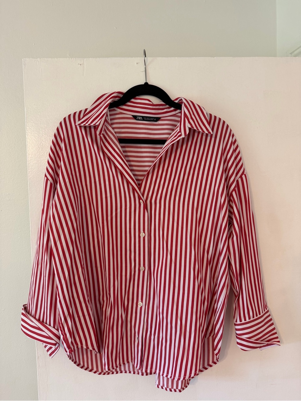 Zara Red & White Vertical Stripe Button-Down Shirt